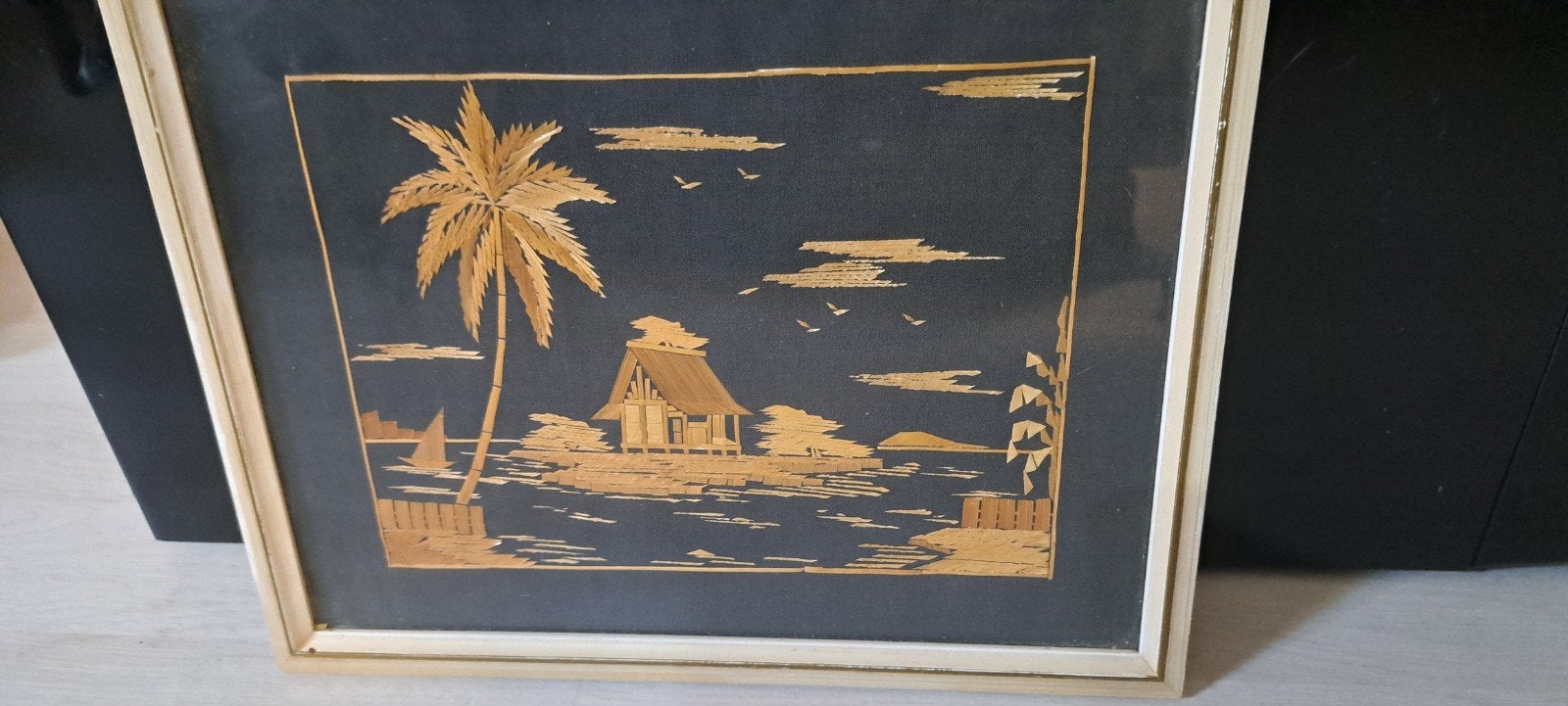 Vintage Strokunst Schilderij - Tropisch Landschap, Ophalen of Verzenden