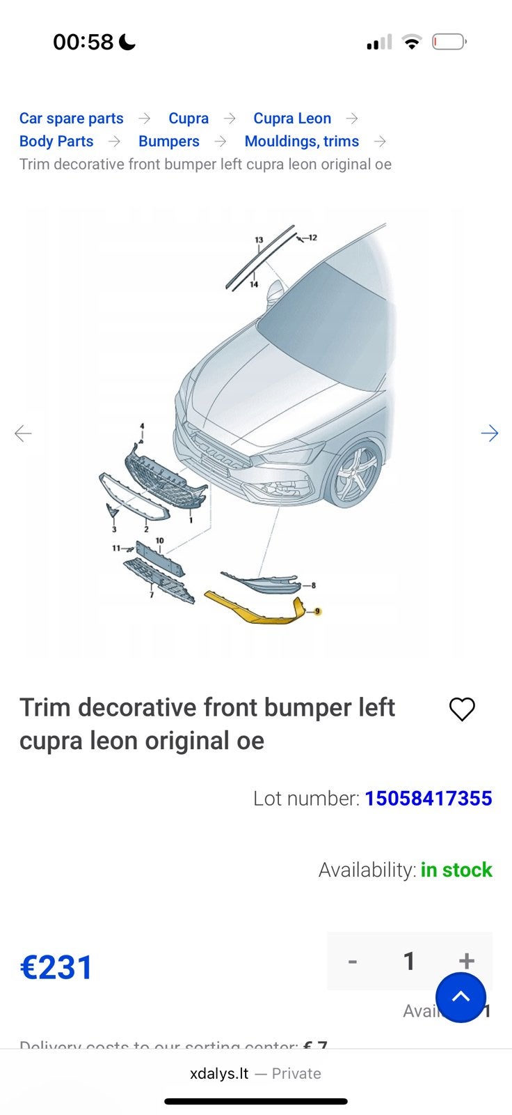 Seat / Cupra 150584177355, Ophalen, Gebruikt, Links, Bumper