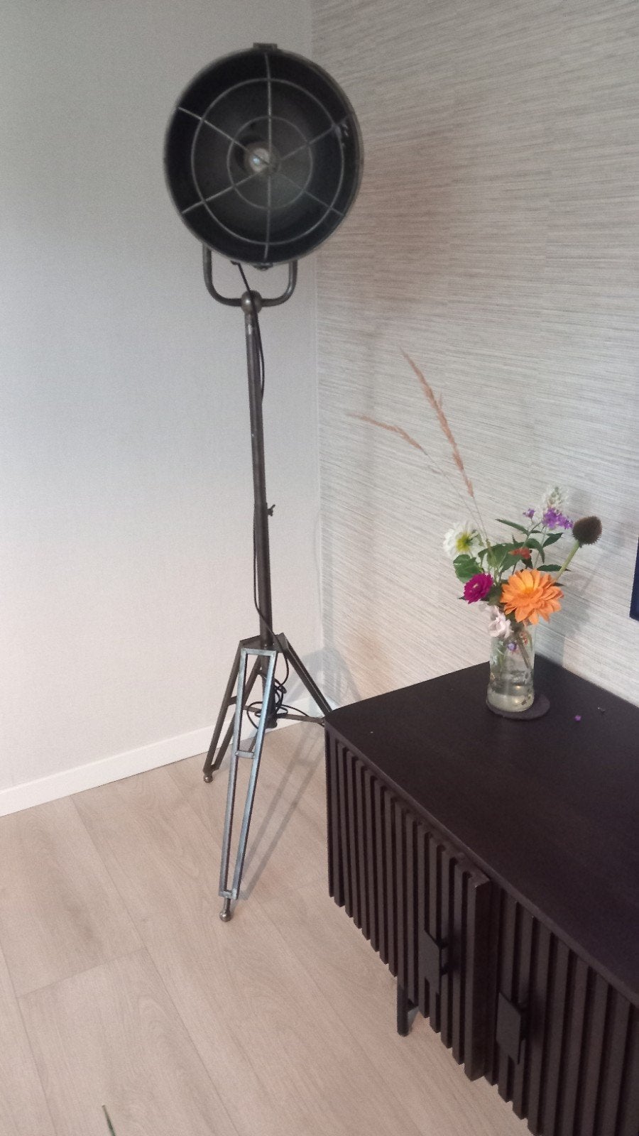 Industriële vloerlamp, hoogte verstelbaar, Gebruikt, Ophalen of Verzenden, Metaal, 150 tot 200 cm