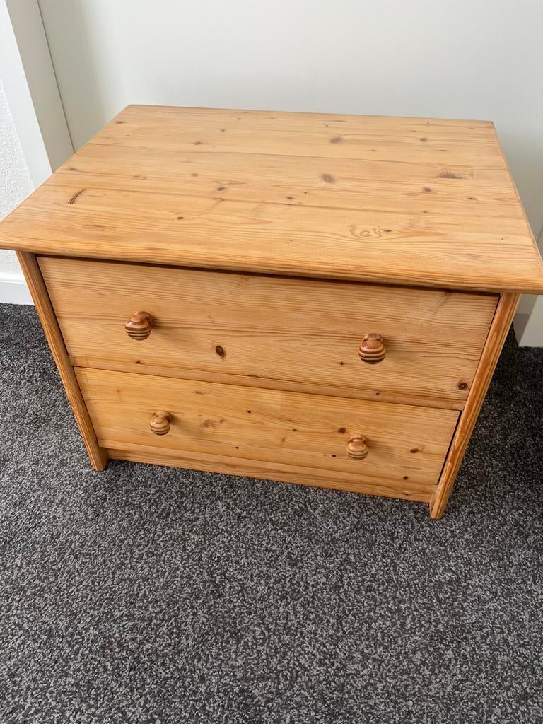 Laag houten ladekastje met 2 laden, Ophalen, Gebruikt, 1 of 2 laden, Eikenhout