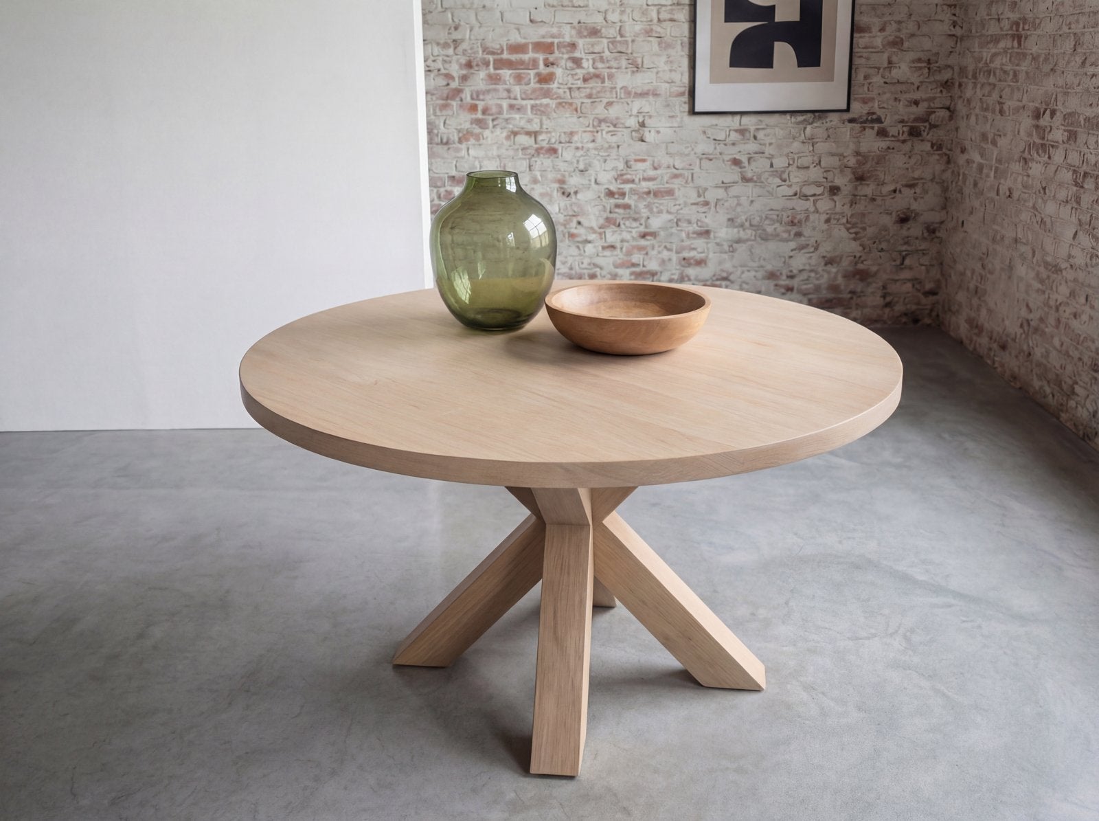 Eiken ronde eettafel met eiken spinpoot massief eiken rond, 100 tot 150 cm, Ophalen of Verzenden, Massief eiken ronde eettafel eiken rond