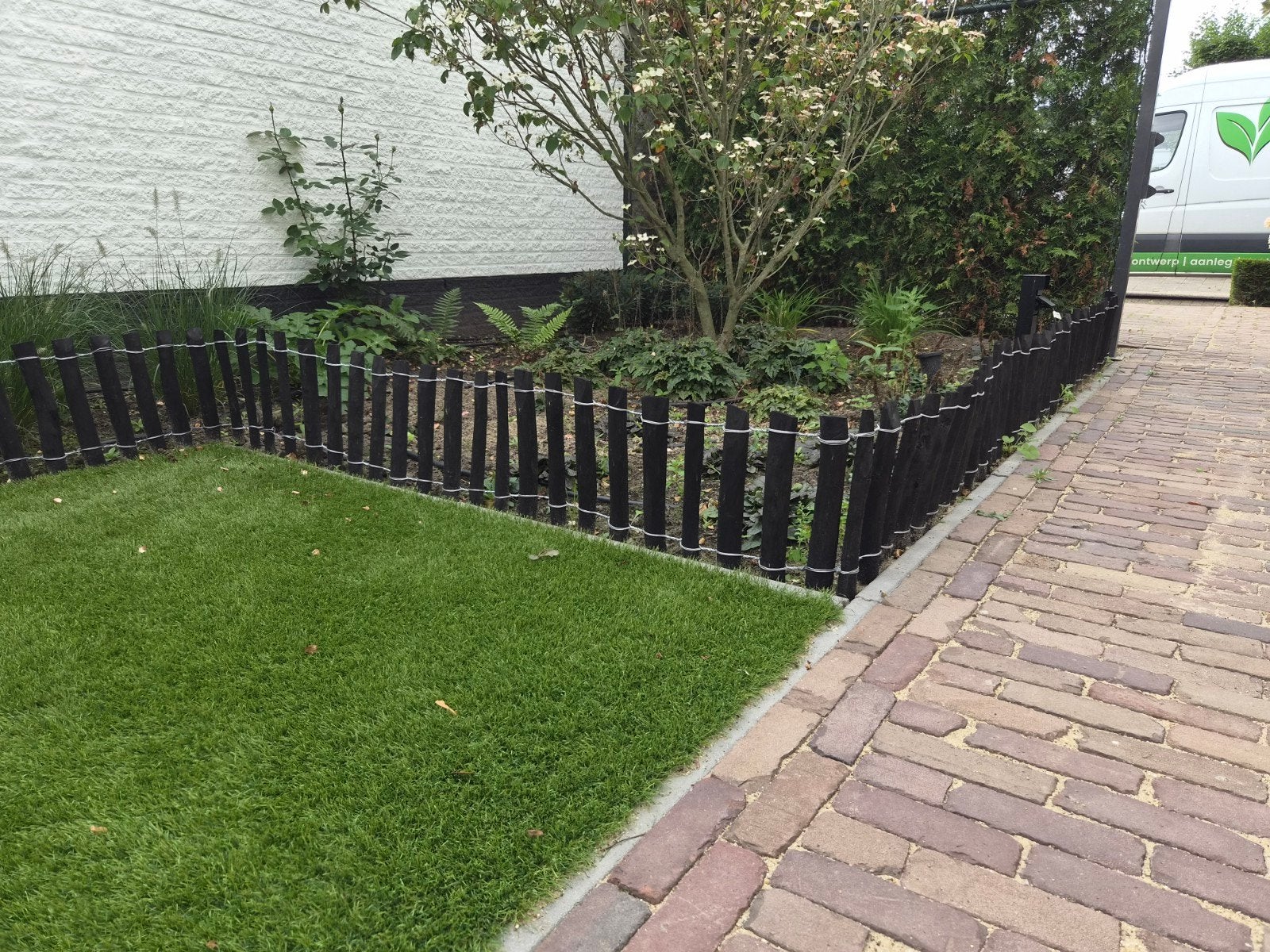 +/- 30 meter Decoratief houten tuinhekje - Zwart, Tuin en Terras, Ophalen of Verzenden, Gebruikt, Hout, Tuinhek