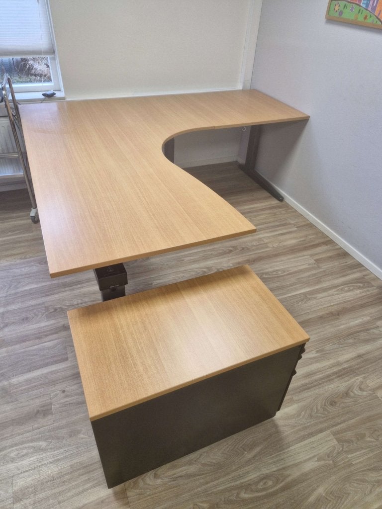 Ahrend hoekbureau 200x200 incl ladeblok, hoogte instelbaar, Huis en Inrichting, Bureaus, Zo goed als nieuw, Ahrend, 200 cm, Ahrend
