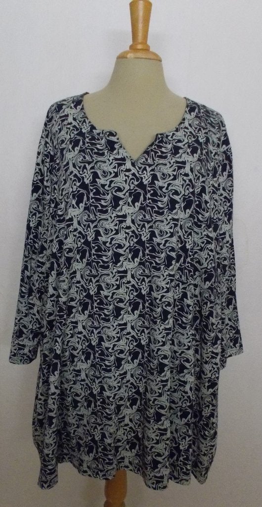 Donkerblauwe katoenen print tuniek van Ulla Popken! 58/60, Kleding | Dames, Verzenden, Zo goed als nieuw, Blauw, Blouse of Tuniek