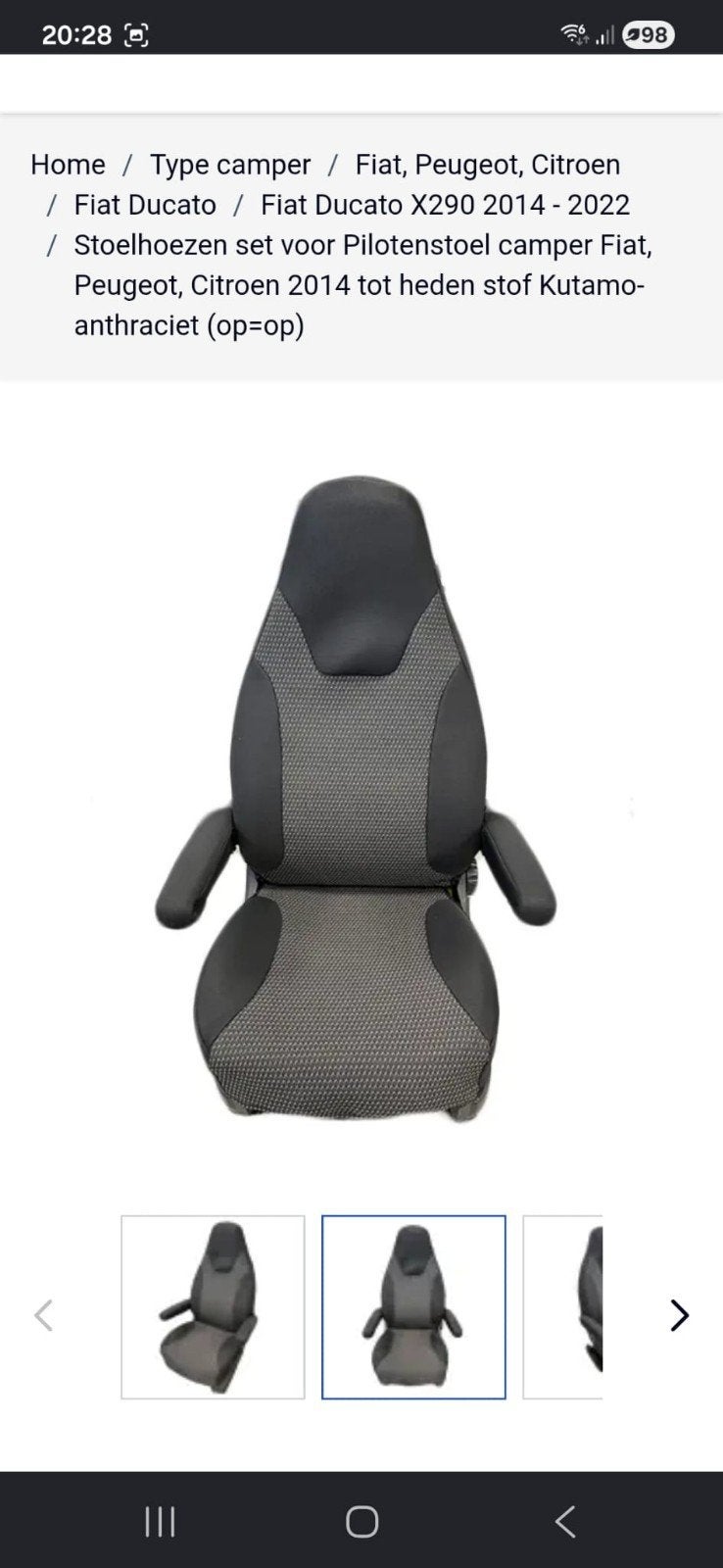 Stoelhoezen set Pilotenstoel camper Fiat Ducato 2014-2022, Caravans en Kamperen, Camper-accessoires, Ophalen of Verzenden, Zo goed als nieuw