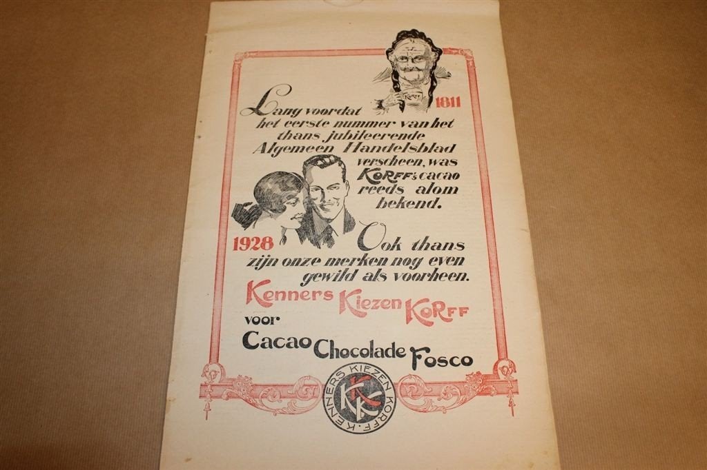Originele advertentie/affiche - Korff Cacao e.d. - 1928, Ophalen of Verzenden, Gebruikt, Overige typen