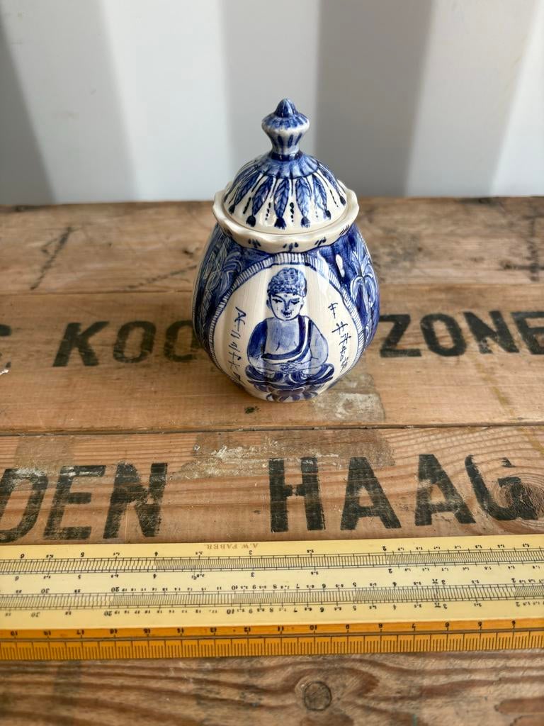 Delfts Blauw potje met deksel, gesigneerd, Antiek en Kunst, Antiek | Porselein, Ophalen of Verzenden