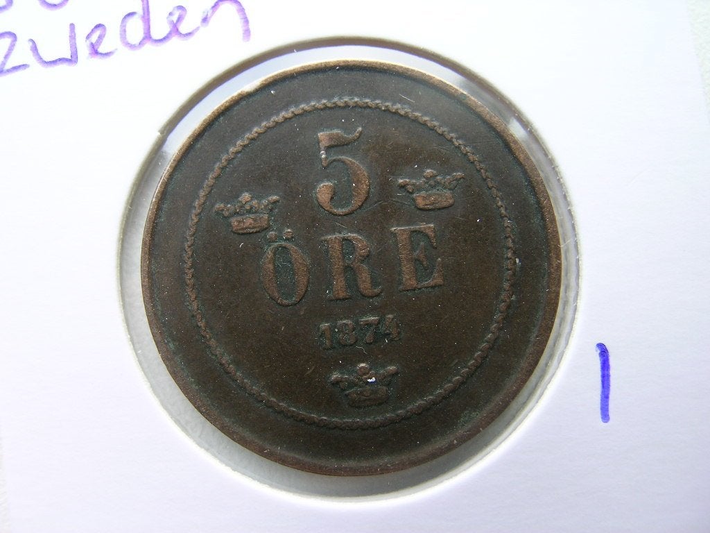 5 Ore 1874 Zweden, Postzegels en Munten, Ophalen of Verzenden, Overige landen, Losse munt