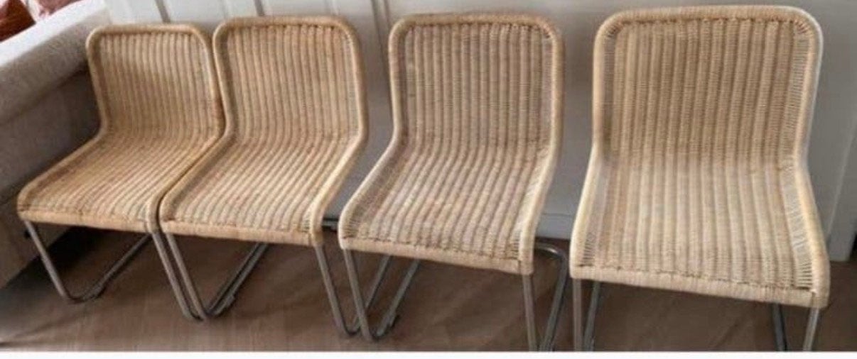 A.Lorenz Tecta design stoelen in chroom en rotan., Ophalen, Bruin, Zo goed als nieuw, Metaal