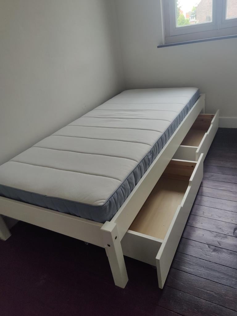 Eenpersoonsbed met nieuw matras, Ophalen, 90 cm, Eenpersoons, Wit