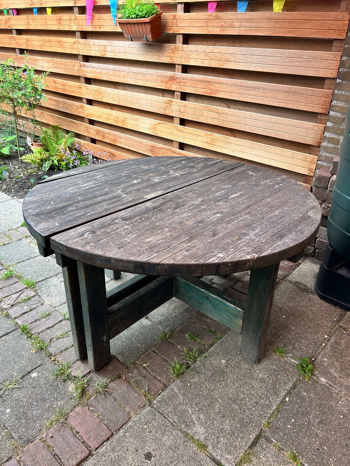 Stevige ronde tuintafel (130cm), Tuin en Terras, Ophalen, Gebruikt, Rond, Hout