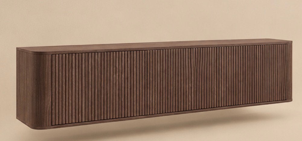 Japandi tv meubel zwevend walnoot, Ophalen, Japandi, Nieuw, 200 cm of meer