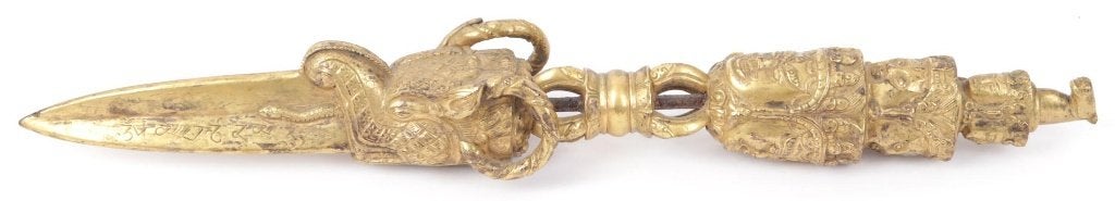 Een Tibetaanse phurba rituele offerdolk, spiritueel symbool, Ophalen of Verzenden