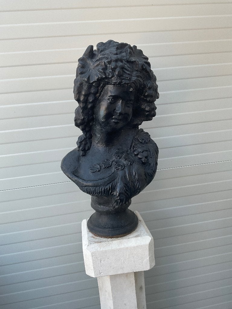 Gietijzeren borstbeeld Antiek met pilaar, Ophalen, Gebruikt, Metaal, Mensenbeeld