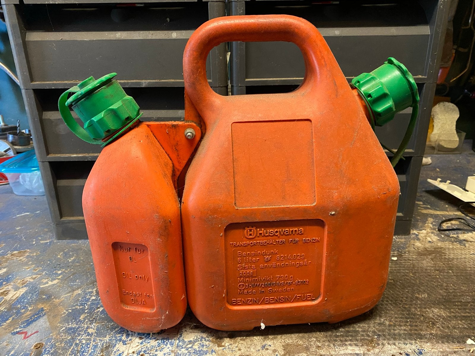 Husqvarna Benzine/Olie Combi Jerrycan - 5L/2.5L, Ophalen of Verzenden, Gebruikt