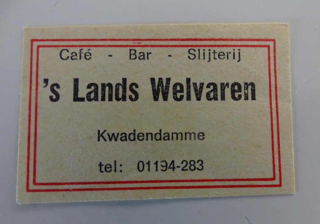 Café   'S LANDS WELVAREN   KWADENDAMME, Verzenden, Zo goed als nieuw, Luciferdoosjes of -merken