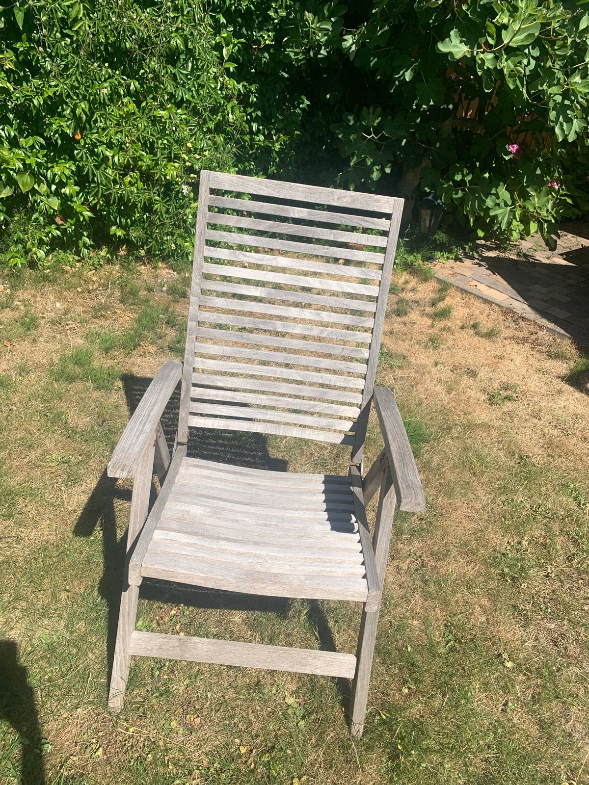 Teakhouten tuinset: 5 stoelen en 2 banken, Tuin en Terras, Ophalen, Gebruikt, Teakhout, Verstelbaar