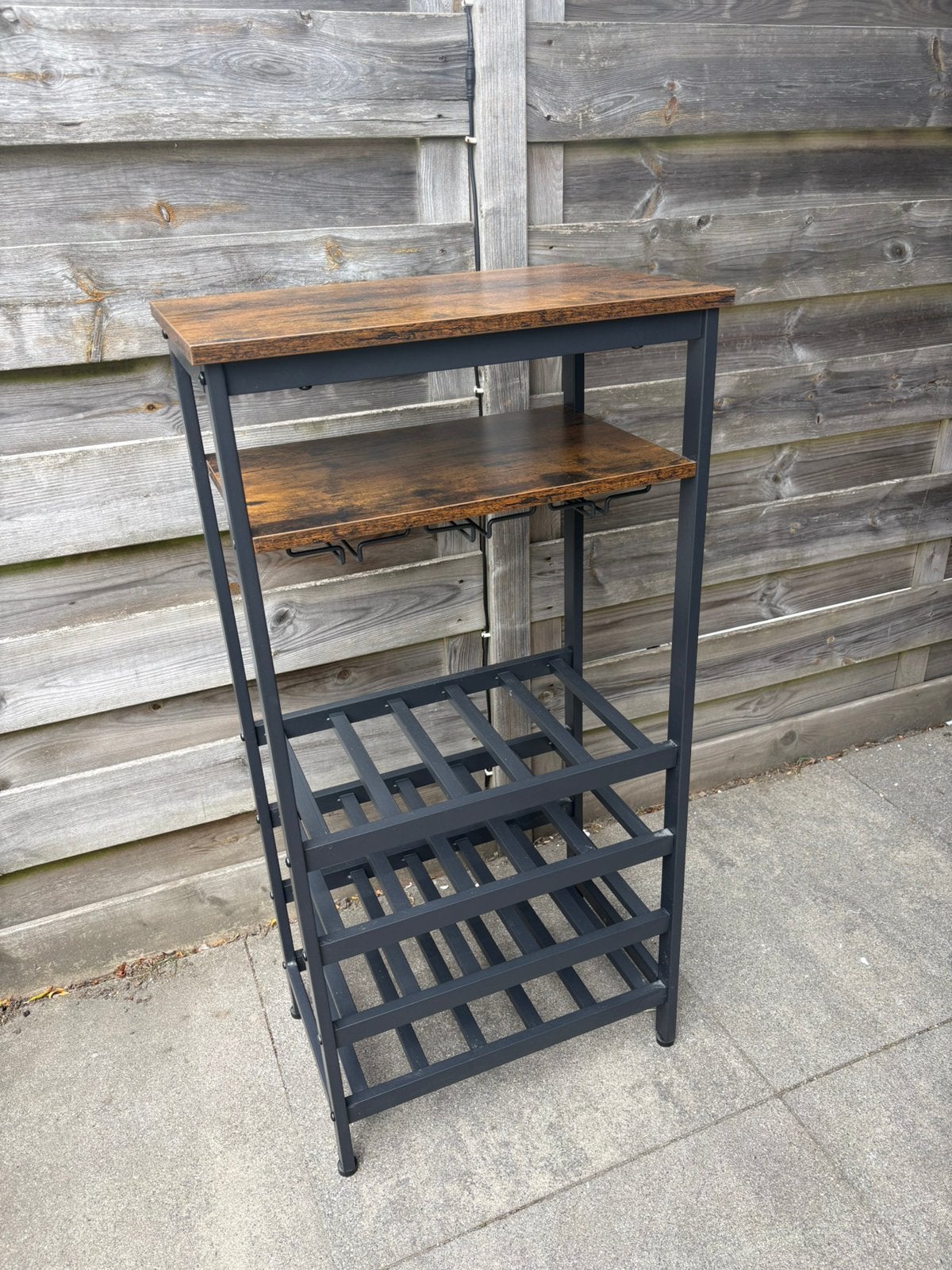 Wijnrek zwart/hout, Ophalen, 15 tot 25 flessen, Zo goed als nieuw, 75 – 100