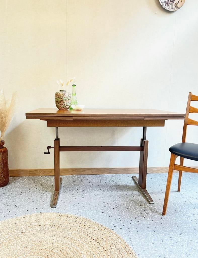 Prachtige Teak fineer verstelbare eettafel/salontafel, Antiek en Kunst, Antiek | Meubels | Tafels, Ophalen