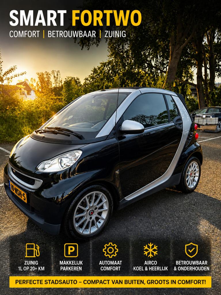 Smart ForTwo 1.0 52KW Cabrio MHD AUT*brabus uitlaat*airco*b, Auto's, Smart, Automaat, Zwart, 18 €/maand, 755 kg