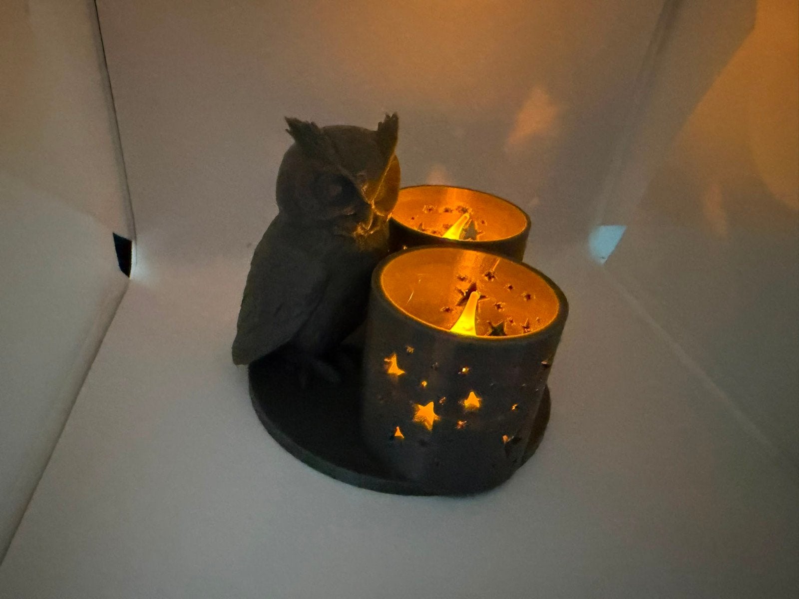 Magische uilenset met ster en maan - Unieke led decoratie, Ophalen of Verzenden, Blauw, Waxinelichthouder