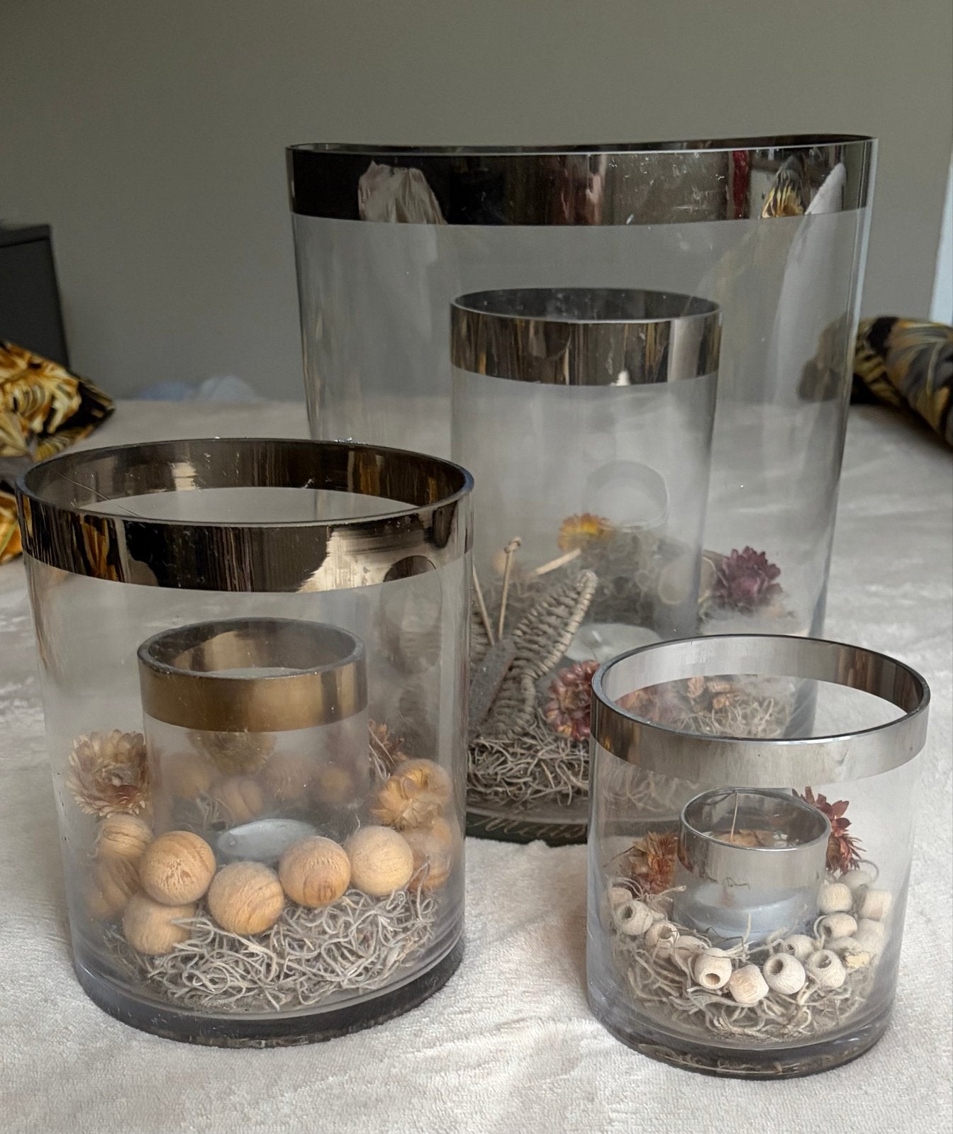 Set Riviera Maison windlichten, Huis en Inrichting, Ophalen, Gebruikt, Zilver, Glas