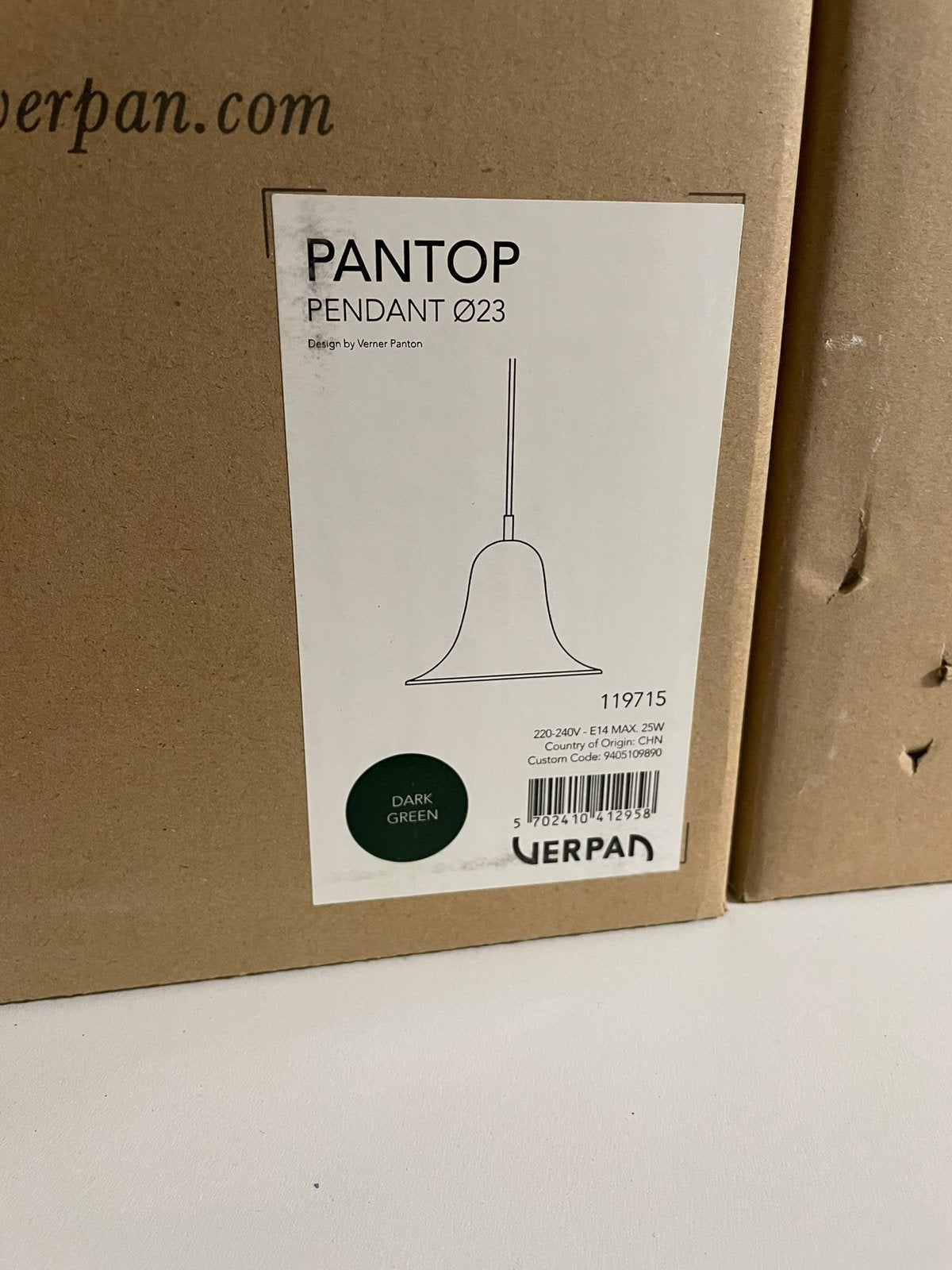 2x Verpan Pantop 23 - dark green hanglampen., Design, E14 (klein), Nieuw, Kunststof