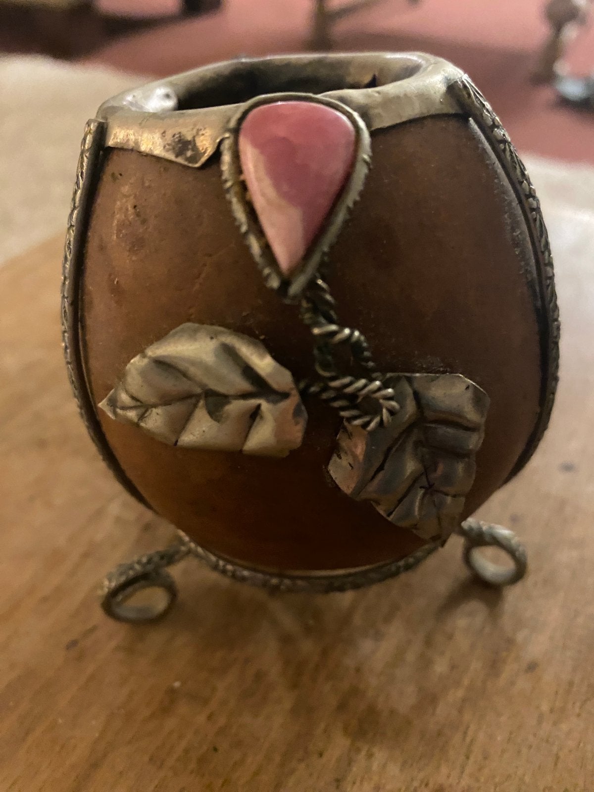 Vintage Mate Cup met Zilveren Details en Roze Steen, Ophalen of Verzenden