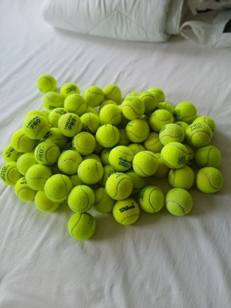 Gebruikte padelballen (100 stuks), Dieren en Toebehoren, Hondenspeelgoed, Ophalen, Gebruikt