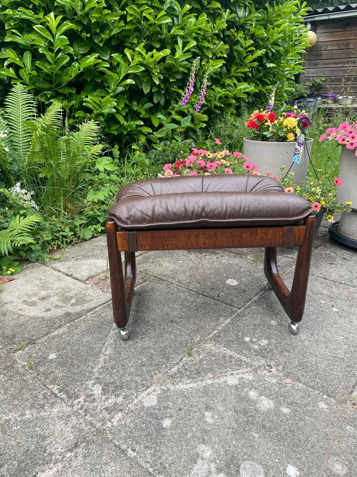 Vintage Vad Trevare Stordal hocker,Noors  hout & leer, Ophalen, Gebruikt, Bruin, Eén