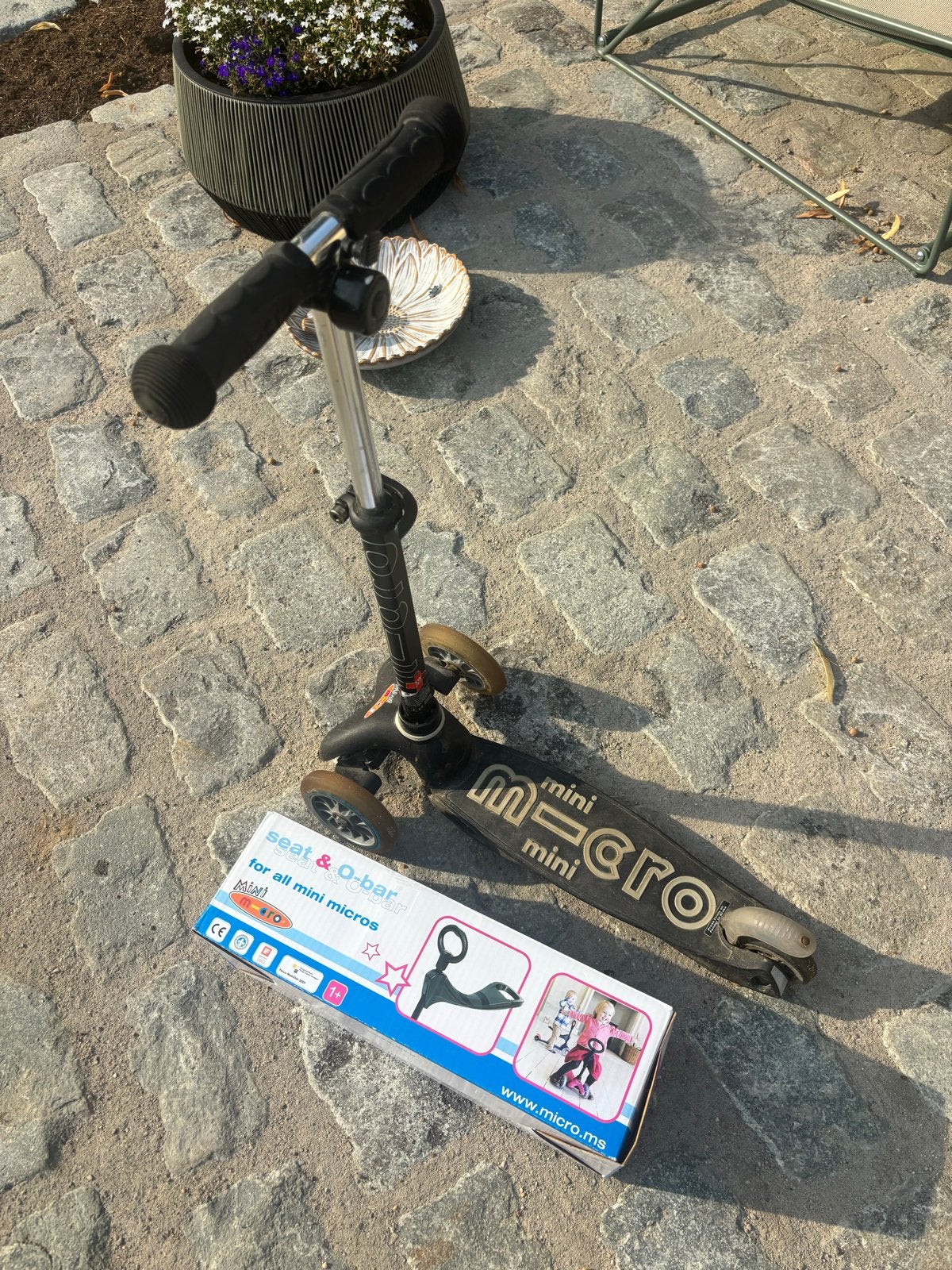 Micro step zwart met nieuw zitje (Seat and O-bar), Ophalen of Verzenden, Gebruikt, Gewone step