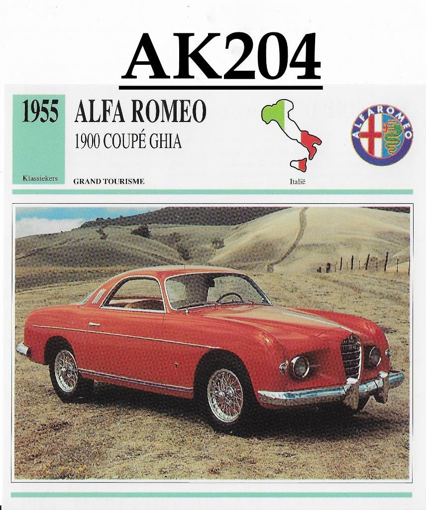 Ak204 autokaart alfa romeo 1900 coupe ghia ( 1955 ), Verzamelen, Ophalen of Verzenden, Zo goed als nieuw, Auto's