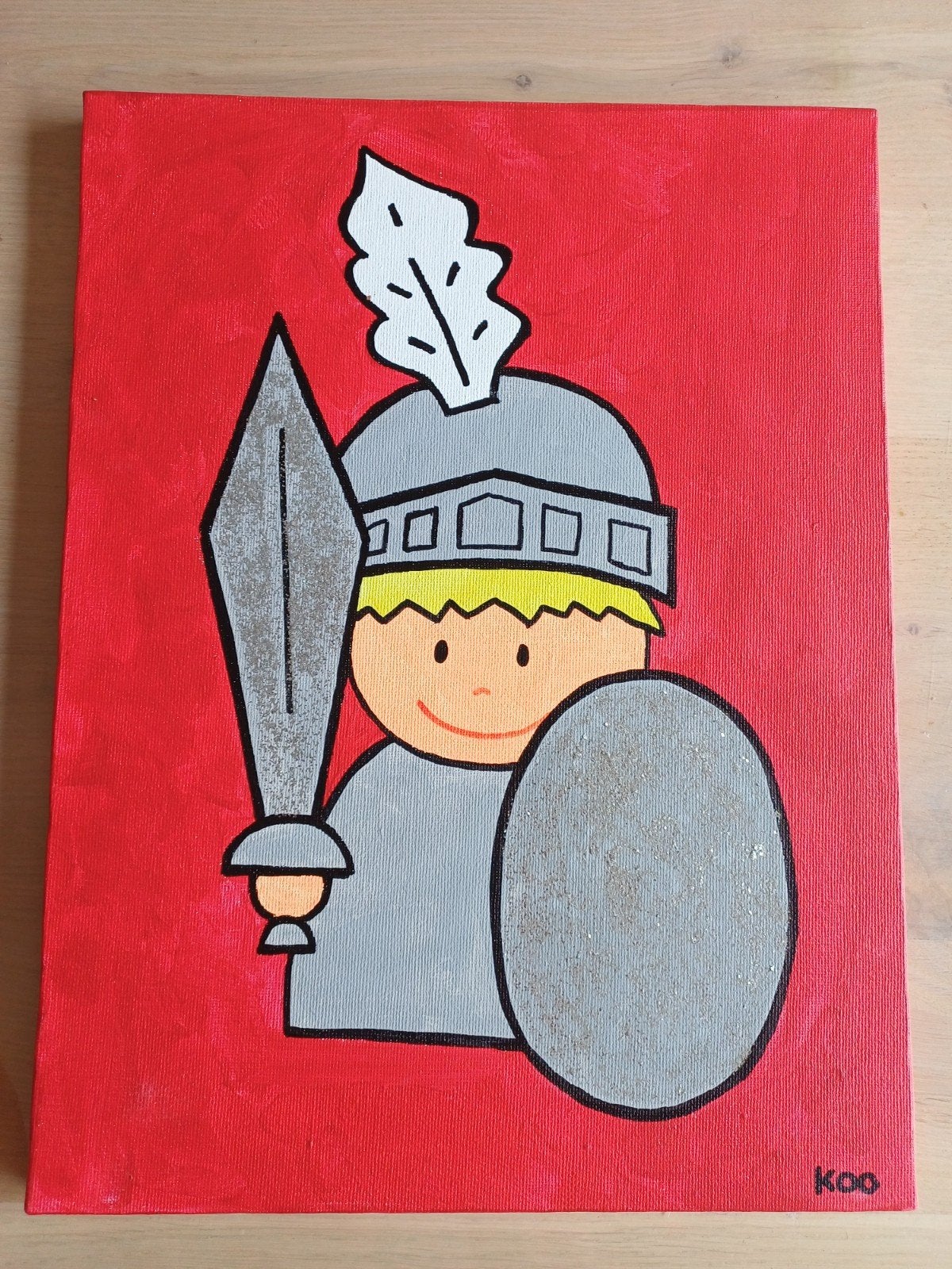 Schilderij ridder kinderkamer - Handgeschilderd, Ophalen, Minder dan 50 cm, Zo goed als nieuw, Schilderij