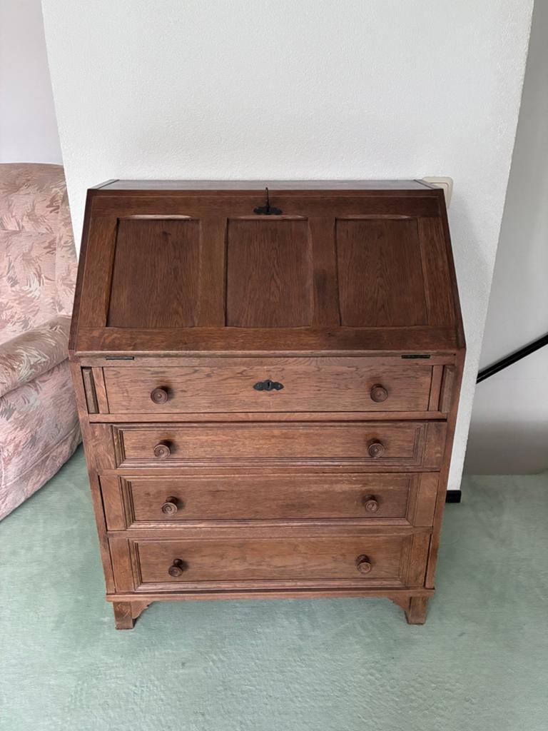 Oud eikenhouten secretaire met lades en opbergvakken, Antiek en Kunst, Antiek | Meubels | Kasten, Ophalen of Verzenden