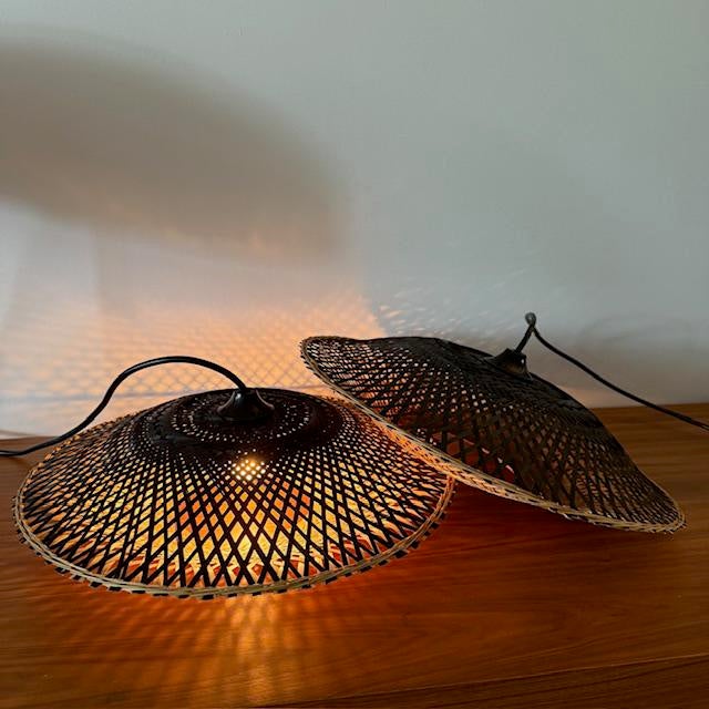 2 rotan hanglampen, Good & Mojo, boho, Ibiza style, zgan, Huis en Inrichting, Lampen | Hanglampen, Ophalen of Verzenden, Zo goed als nieuw