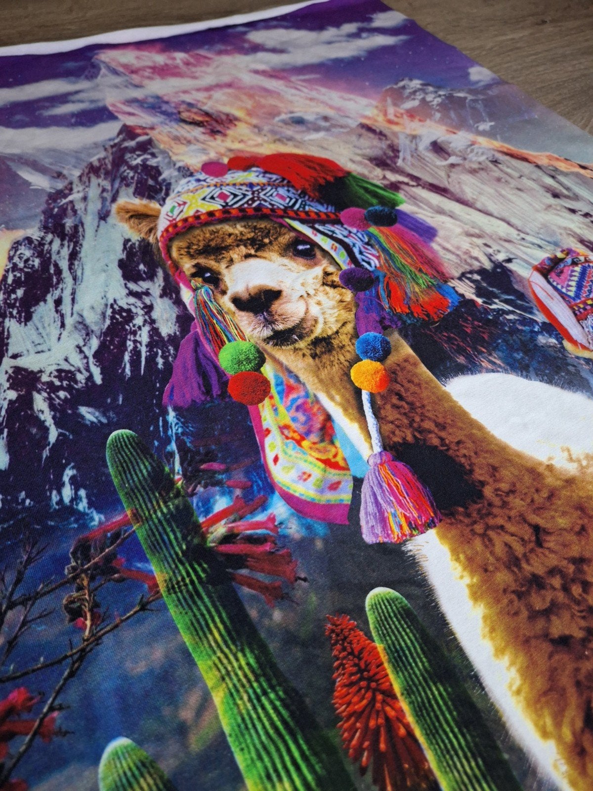 Stof Paneel Alpaca's Berglandschap Cactussen 89x58cm, Ophalen of Verzenden