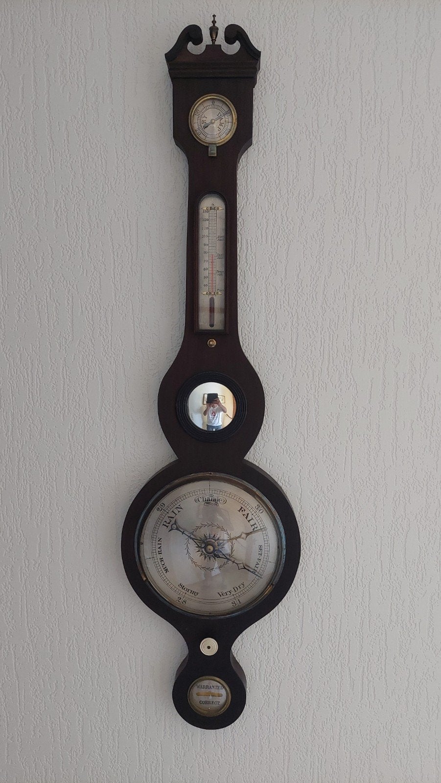 Antieke Barometer en Thermometer - Houten Weerstation, Ophalen of Verzenden