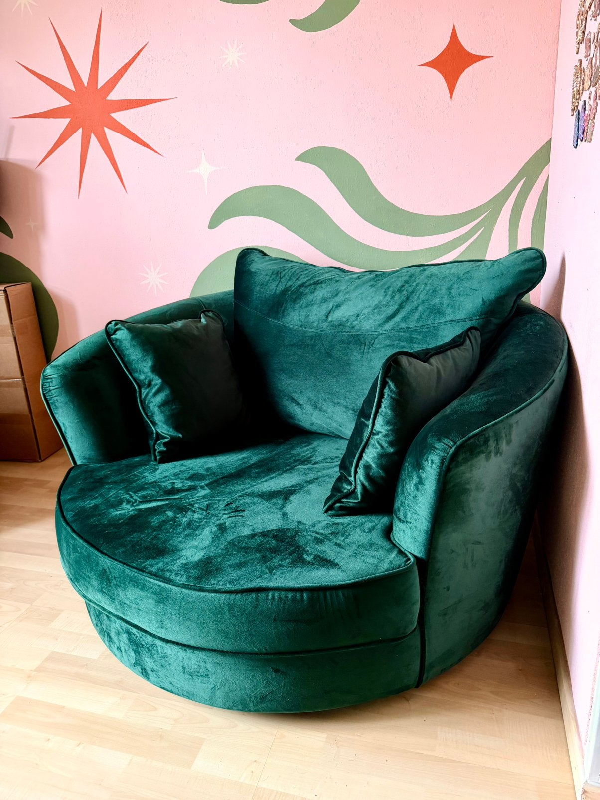 Ronde groene velours draaistoel draaifauteuil, Ophalen, Overige kleuren, Zo goed als nieuw, Eén