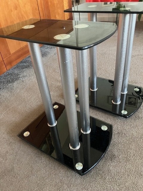 2 mooie speaker stands glas / metaal, Audio, Tv en Foto, Luidsprekers, Gebruikt, Overige typen, Minder dan 60 watt, Ophalen