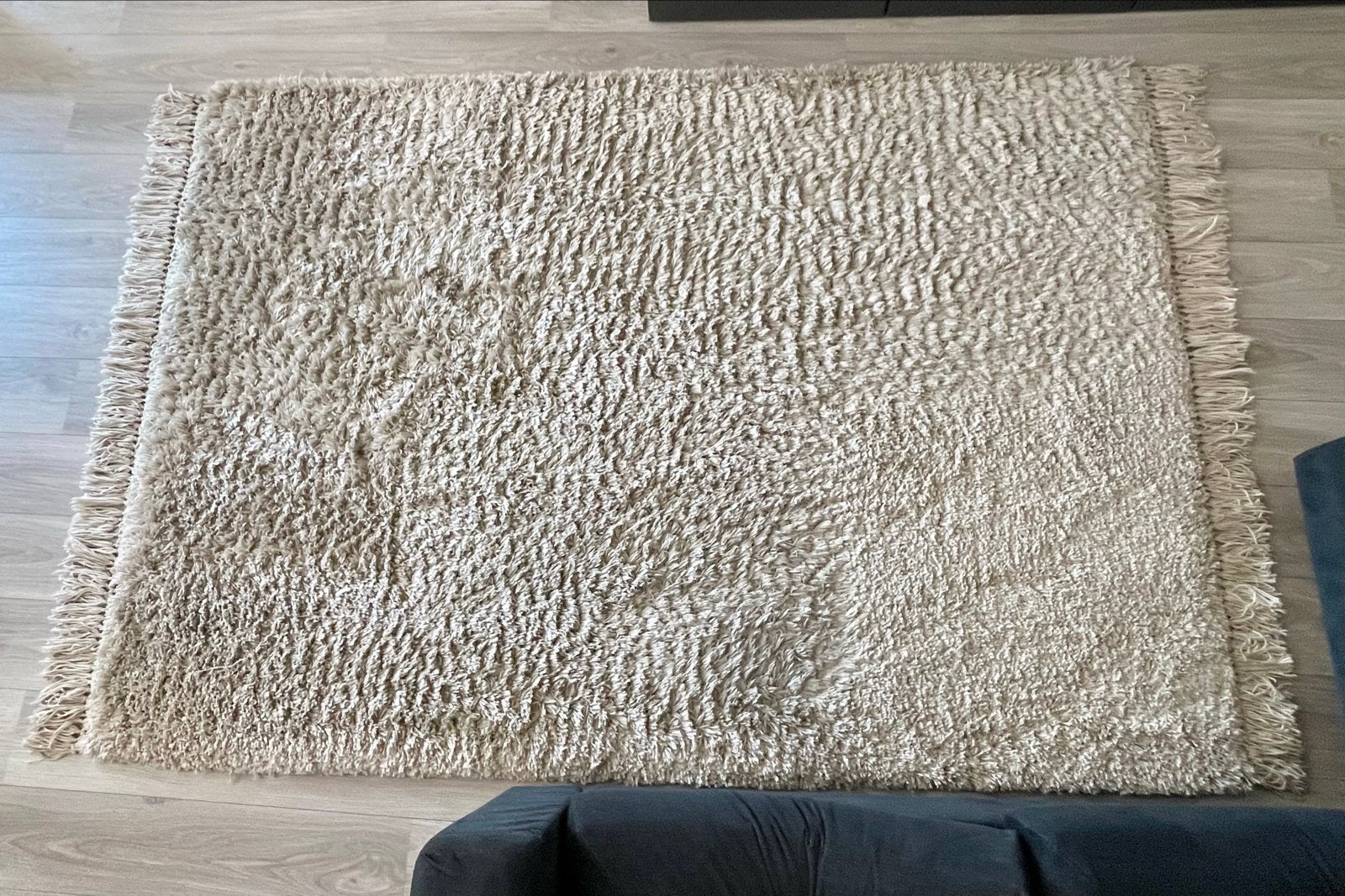 Westwing Dreamy Vloerkleed - Beige, hoogpolig met franjes, Ophalen, Beige, 150 tot 200 cm, 200 cm of meer