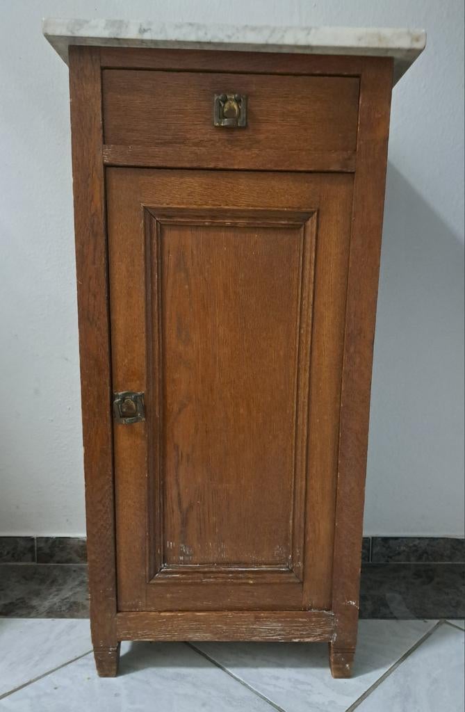 Antiek nachtkastje met marmeren blad (H80 B35 D30), Ophalen of Verzenden