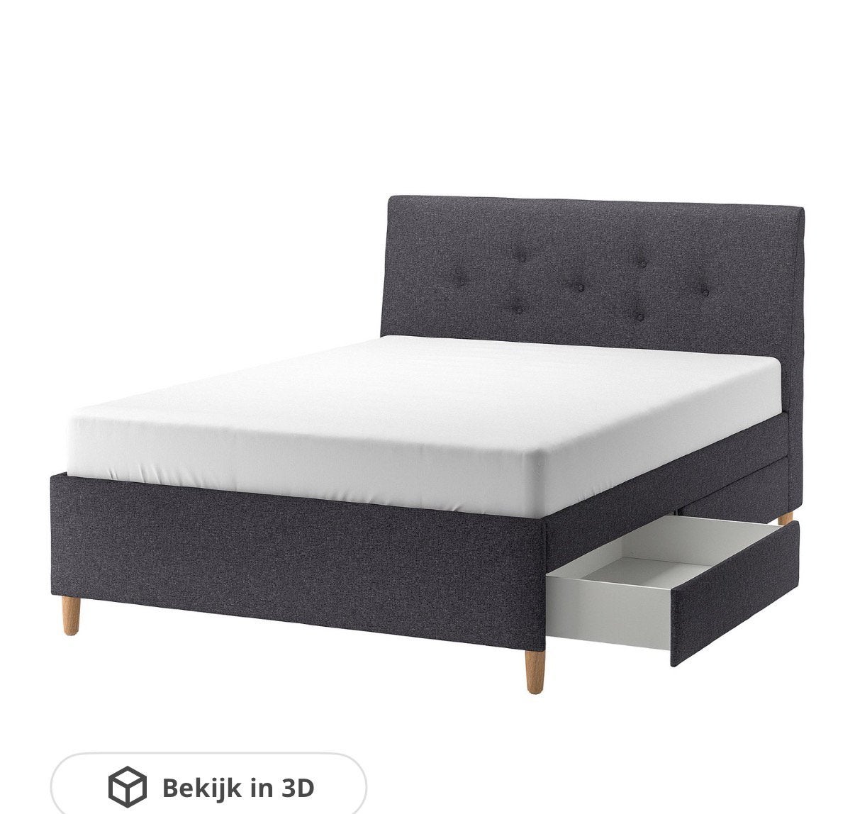 Idanäs grijs ikea bed met opberger, Huis en Inrichting, Slaapkamer | Bedden, Ophalen, Tweepersoons, Zo goed als nieuw, Stof