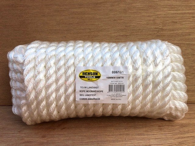 Touw landvast wit 16mm x 15m., Watersport en Boten, Eddiys, Espel, Nieuw, Info@eddiys.eu