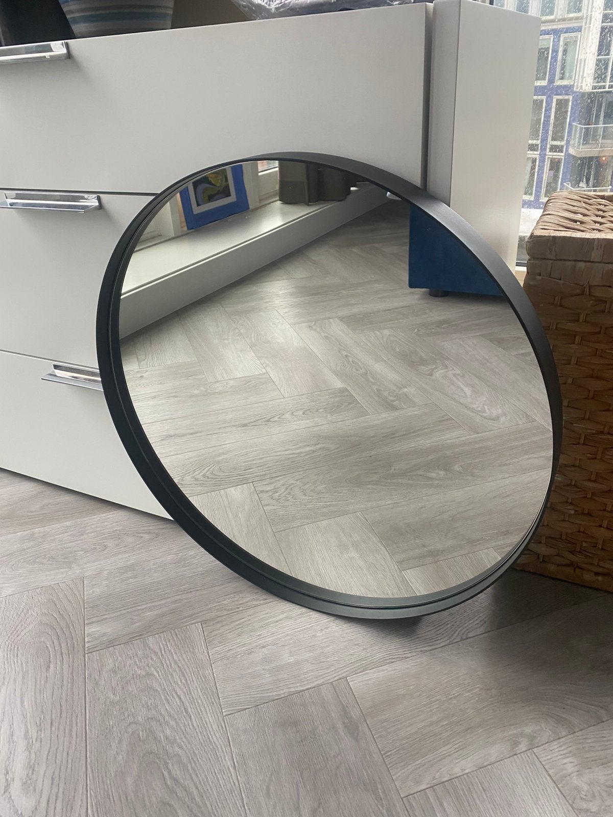 Large mirror with metal frame, Ophalen, Gebruikt, Rond, Minder dan 100 cm