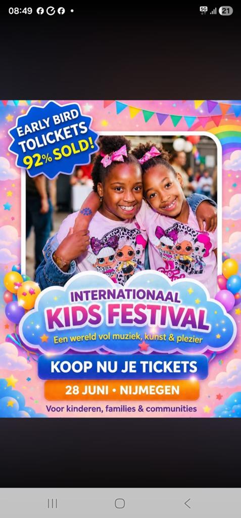 2 kaartje 28 juni internationaal kids festival Nijmegen, Twee personen