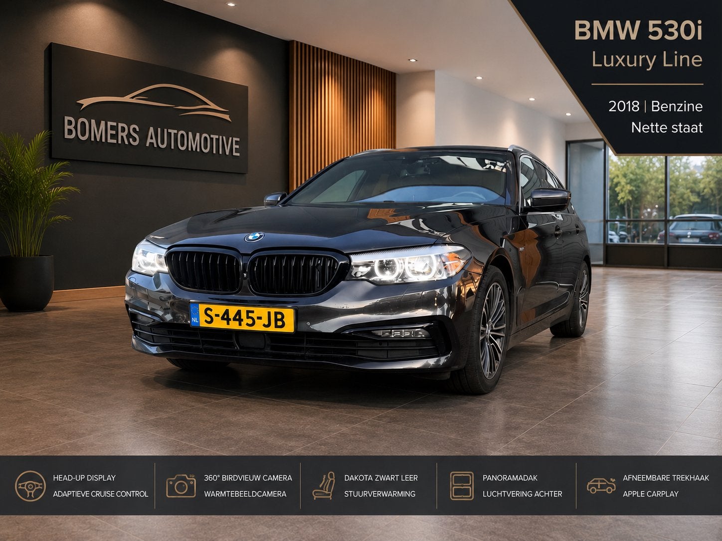 BMW 5-Serie 530i Pano ACC Bowers & Wilkins Grijs m sport, 1998 cc, 4 cilinders, 2000 kg, Leder