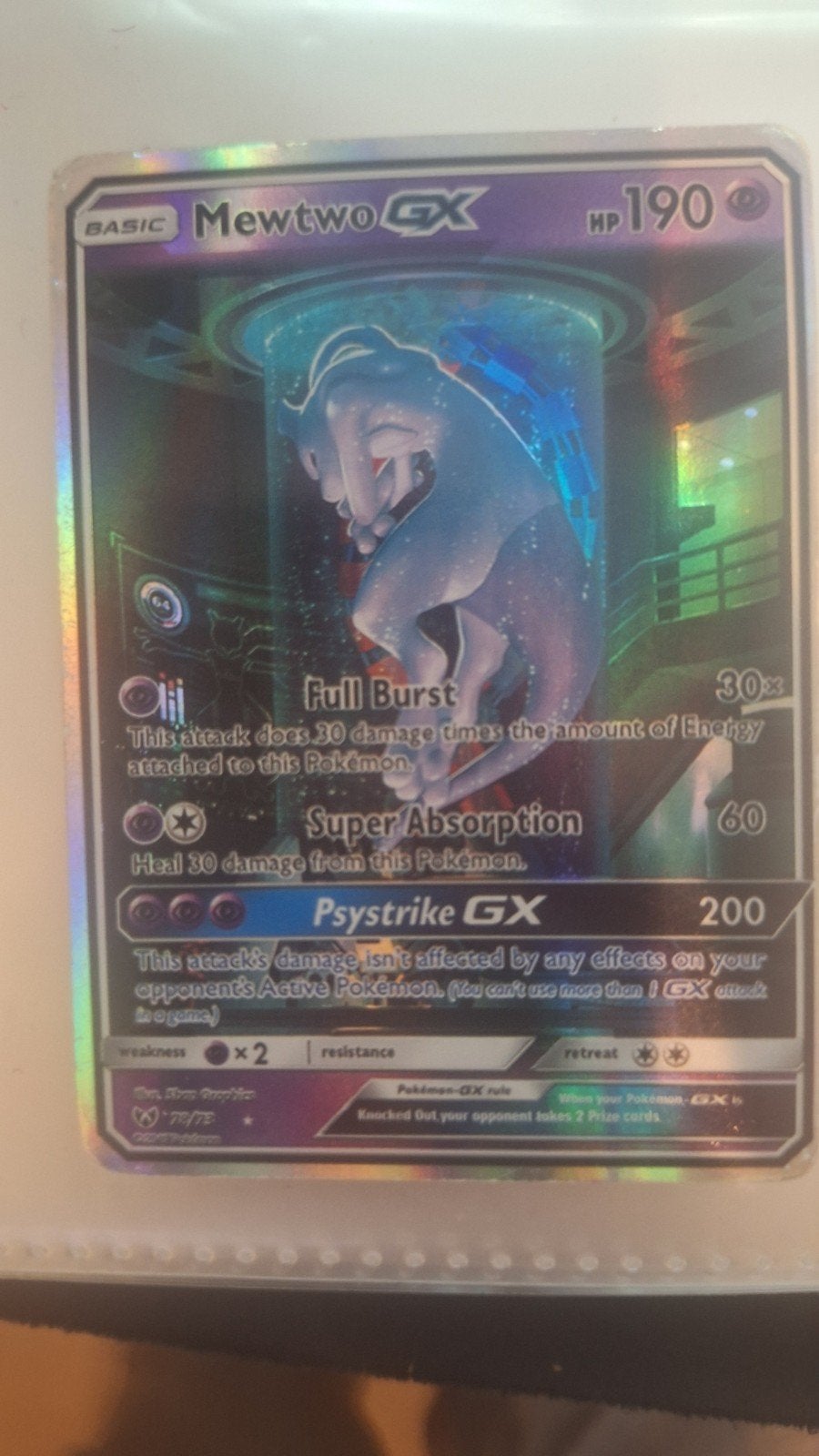 Mewtwo GX Pokémon kaart 78/73, Ophalen of Verzenden, Zo goed als nieuw, Losse kaart, Foil