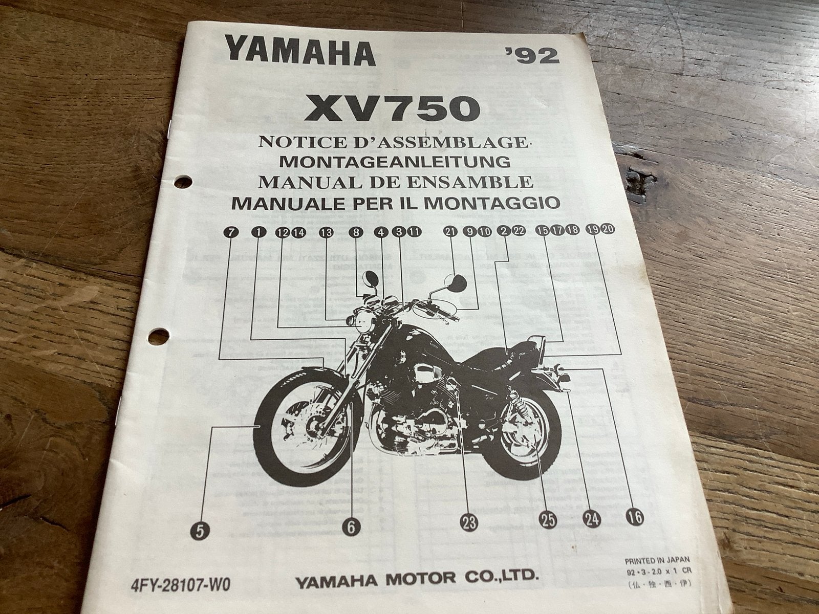 Yamaha XV750 Montagehandleiding '92.    (323), Ophalen of Verzenden, Yamaha