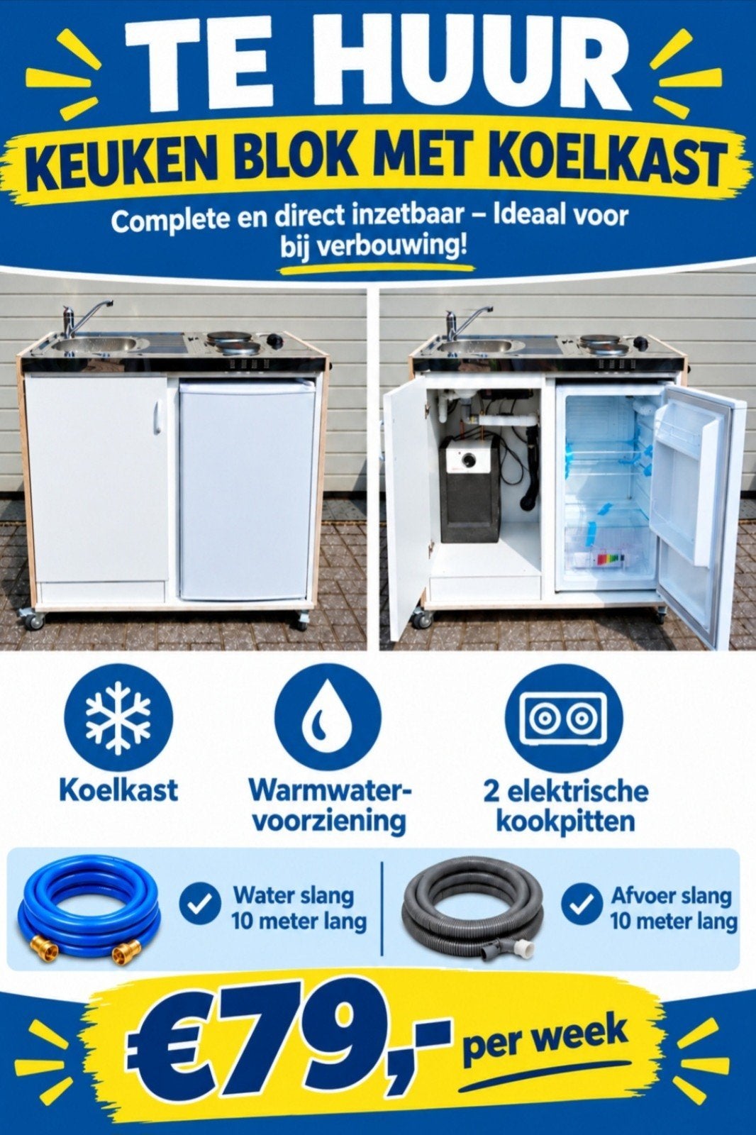 Te huur: Compleet keukenblok met koelkast regio Bergeijk, 60 cm of meer, Minder dan 75 liter, Ophalen, 85 tot 120 cm