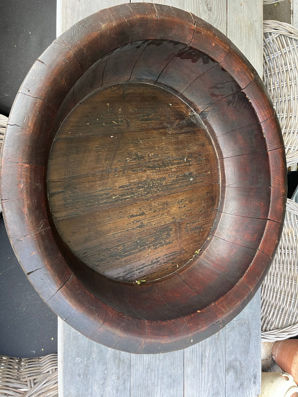 Antieke houten schaal/olijven bak xxl Decoratief en robuust, Ophalen of Verzenden